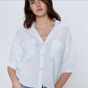Zara Women's Crisp White Button-Down Blouse